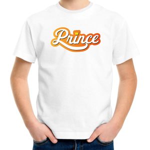 Koningsdag shirt wit voor kinderen - Prince met kroon