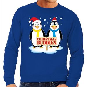 Foute kersttrui blauw met 2 pinguins voor heren