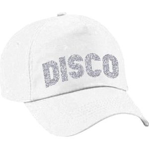Bellatio Decorations Disco verkleed pet/cap voor volwassenen - zilver glitter - unisex - wit