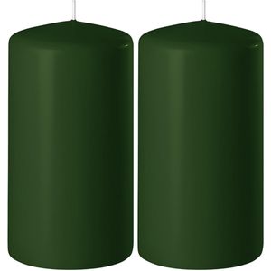 2x Donkergroene cilinderkaarsen/stompkaarsen 6 x 12 cm 45 branduren - Geurloze kaarsen donkergroen - Woondecoraties