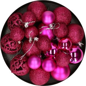 Kerstballen - 50x stuks - felroze - 3, 4, 6 cm - kunststof - mat/glans/glitter