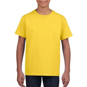 Basic kinder shirt voor meisjes en jongens met ronde hals geel van katoen