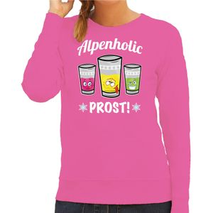 Bellatio Decorations Apres ski sweater dames - Alpenholic - roze - wintersport - skien/snowboarden