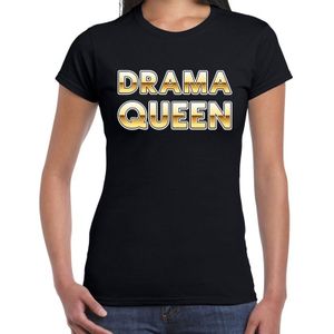Fun Drama queen t-shirt zwart met gouden letters voor dames