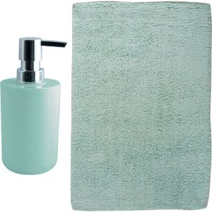 MSV badkamer droogloop mat - Napoli - 45 x 70 cm - met bijpassend zeeppompje - mintgroen