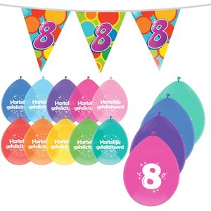 Leeftijd verjaardag thema 8 jaar pakket ballonnen/vlaggetjes