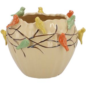 DK Design Bloempot/plantenpot Vogels - zandkleurig - D19 x H15 cm