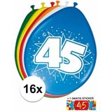 Feest ballonnen met 45 jaar print 16x + sticker