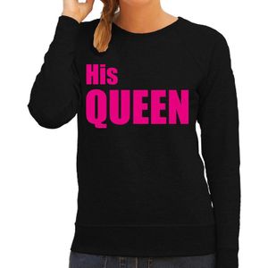 His queen zwarte trui / sweater met roze tekst voor dames / koppels / bruidspaar