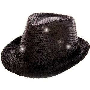 Glitter hoed zwart met LED verlichting