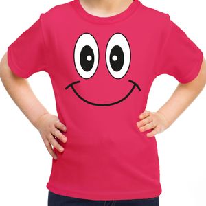 Bellatio Decorations Verkleed t-shirt voor kinderen/meisje - smiley - roze - feestkleding