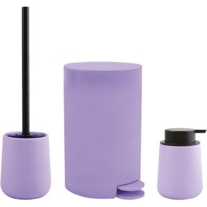 MSV Toiletborstel in houder/zeeppompje/pedaalemmer - badkamer set Malmo - keramiek - lila paars