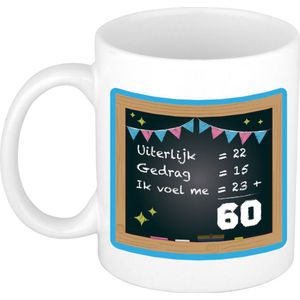Bellatio Decorations Verjaardag cadeau mok 60 jaar - blauw - rekenen - 300 ml - keramiek
