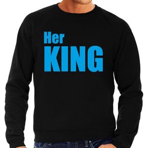 Her king zwarte trui / sweater met blauwe tekst voor heren / koppels / bruidspaar