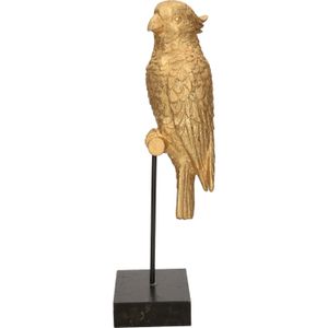 Chaks Dierenbeeld papegaai vogel op stok - goud - 31 x 12 cm - Decoratie artikelen