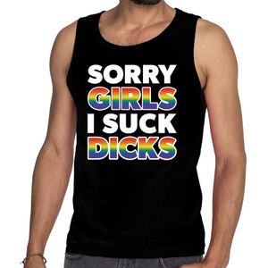 Sorry girls i suck dicks gay pride tekst/fun shirt zwart heren