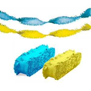 Feest versiering combi set slingers blauw/geel 24 meter crepe papier