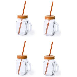 4x stuks Drink potjes van glas Mason Jar oranje deksel 500 ml