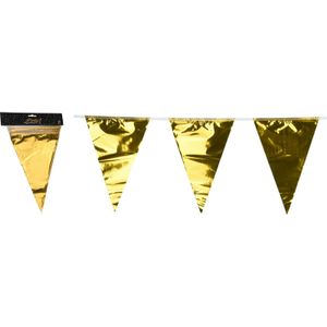 Party Vlaggenlijn - binnen/buiten - plastic - metallic goud - 6 m - 25 vlaggetjes