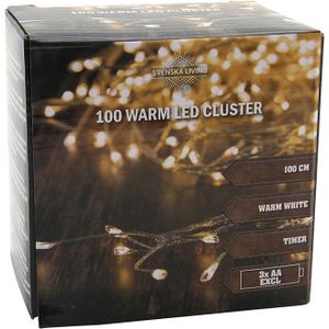 Cluster draadverlichting lichtsnoer met 100 lampjes warm wit op batterij 100 cm