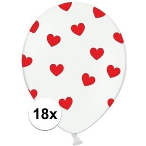 18 witte ballonnen met rode hartjes 18 x