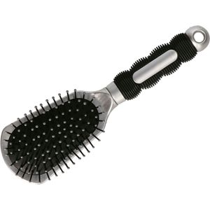 Haarborstel Hairmaster - zilver met zwart handvat - 23 cm - kunststof