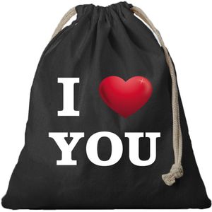 1x Katoenen tasje/ cadeautasje I love You zwart 25 x 30 cm