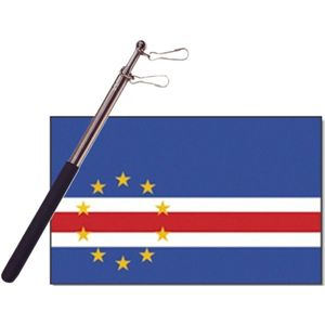 Landen vlag Kaap Verdie - 90 x 150 cm - met compacte draagbare telescoop vlaggenstok - supporters
