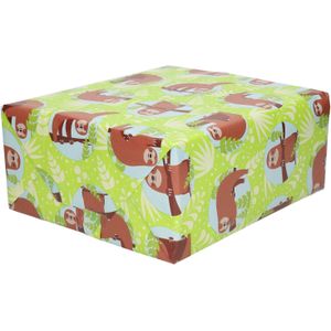 1x Rollen Cadeaupapier groen met  dieren / luiaards200 x 70 cm