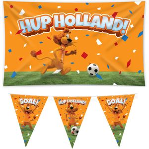 Loeki EK/WK versier pakket - 2x vlaggenlijn 10m - gevelvlag 100 x 150 cm - oranje