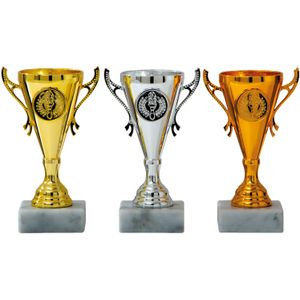 Luxe trofee/prijs beker - brons/goud/zilver - metaal - 13 x 8 cm
