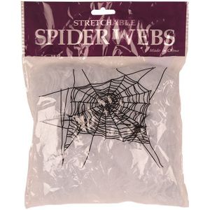 Faram Decoratie spinnenweb/spinrag met spinnen - 20 gram - wit - Halloween/horror versiering