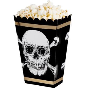 48x Popcornbakjes/snoepbakjes piraat/doodshoofd thema22 cm