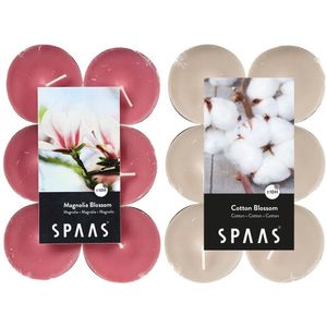 Candles by Spaas geurkaarsen - 24x stuks in 2 geuren Blossom Flowers en Magnolia Bloesem