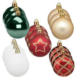 45x stuks kerstballen mix wit/rood/groen/champagne gedecoreerd kunststof 5 cm