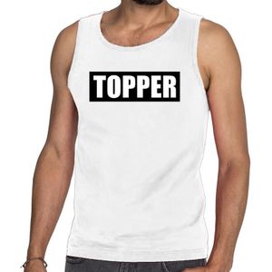 Witte tanktop / mouwloos shirt heren met tekst Topper in zwarte balk
