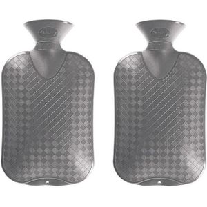 2x Warmte kruik grijze ruit/ribbel 2 liter