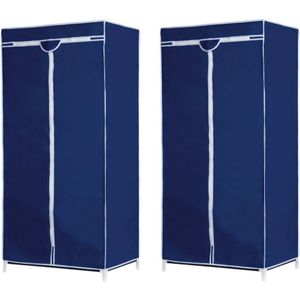 Set van 2x stuks tijdelijke mobiele kledingkasten/garderobekasten blauw met rits 160 cm