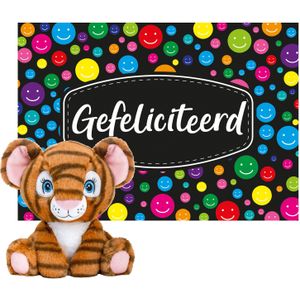 Keel Toys - Cadeaukaart A5 Gefeliciteerd met Superzacht Knuffeldier Tijger 25 cm