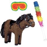 Funny Fashion - Verjaardag Pinata Paard van 53 x 45 cm set met stok en masker