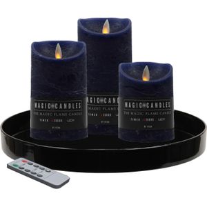 Zwart Dienblad - Inclusief 3 LED Kaarsen Donkerblauw - met Afstandsbediening