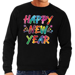 Gekleurde happy new year sweater / trui zwart voor heren