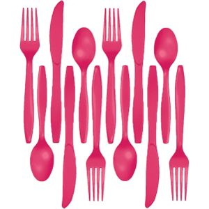 Kunststof bestek party/bbq setje - 96x delig - roze - messen/vorken/lepels - herbruikbaar