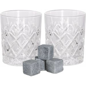 Luxe whiskyglazen set 6x stuks 200 ml met 6x whisky ijsblokstenen