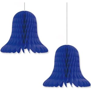 4x Kerstversiering donkerblauwe kerstklokken lampionnen 20 cm