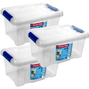 8x Opbergboxen/opbergdozen met deksel 5 liter kunststof transparant/blauw - 29 x 20 x 15 cm - Opbergbakken