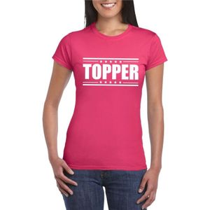 Fuschsia roze t-shirt dames met tekst Topper