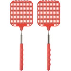 Ibergarden Vliegenmepper compact - 2x - Uitschuifbaar tot 60 cm - rood - Insecten killer