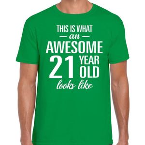 Awesome 21 year / verjaardag cadeau t-shirt groen voor heren