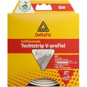 Tochtstrip - tochtwering - wit - zelfklevend - V-profiel - 6 m x 9 mm x 7 mm